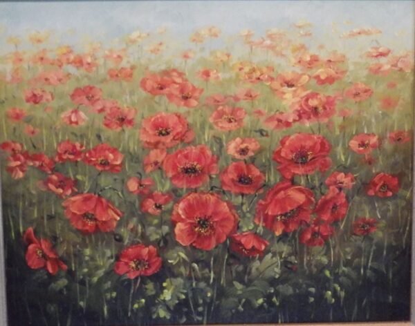 Huile sur toile - Signée - Champs de Coquelicots