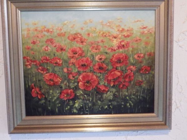 Huile sur toile - Signée - Champs de Coquelicots – Image 3